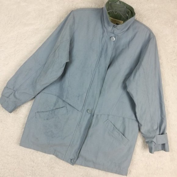 London‎ Fog Womens Coat  Lightweight Blue Zip Front Collared Pockets Long L - Picture 13 of 14